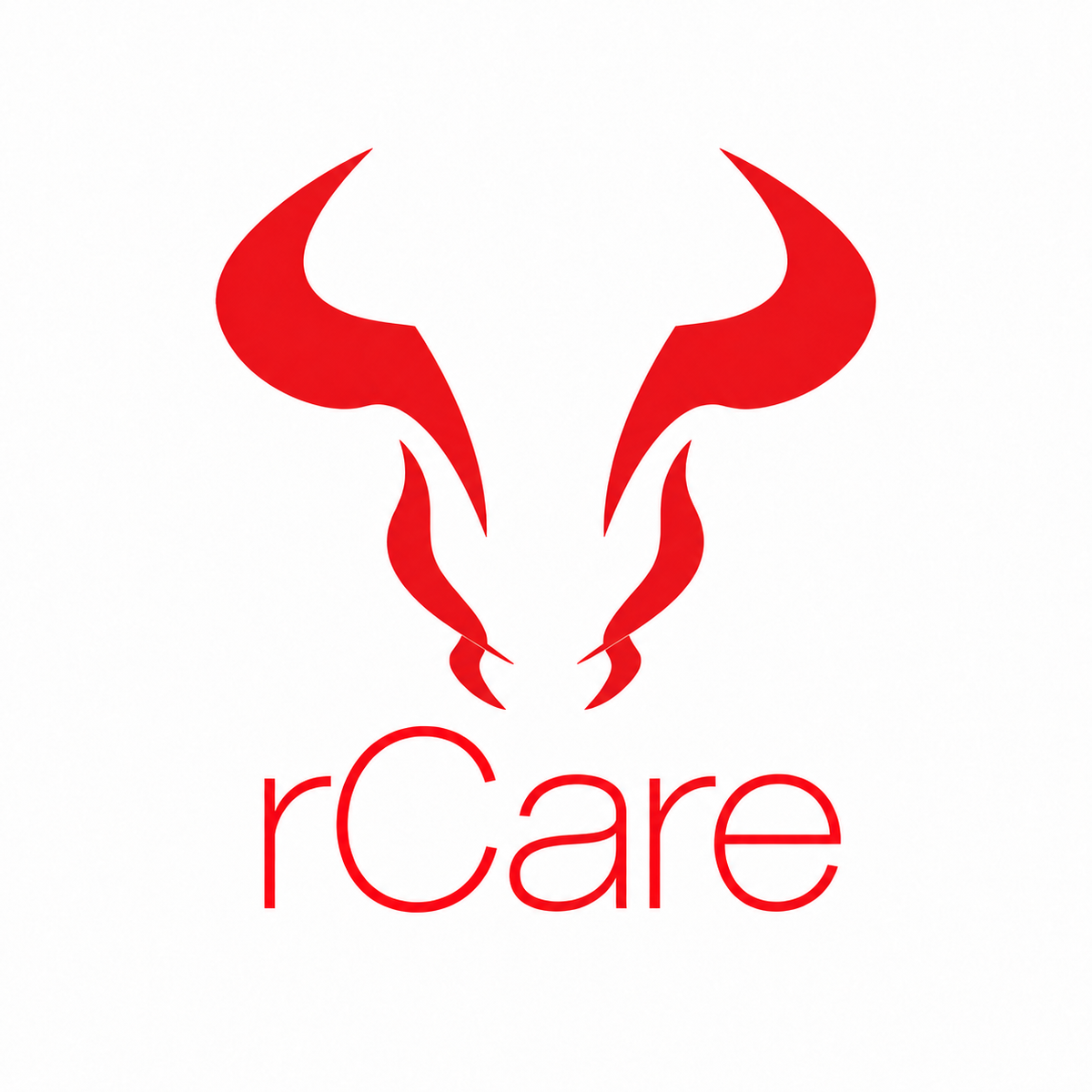 Red RIOTORO bullhead above rCare in slim Helvetica-style lettering